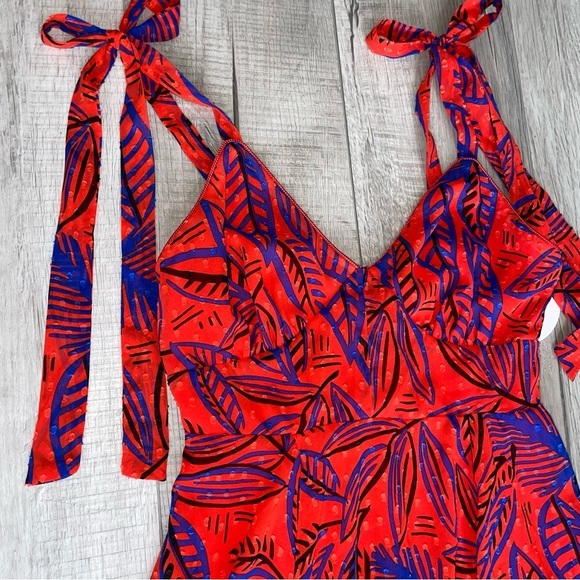 NWT Alexis + Target Tropical Leaf Print Red Chiffon Dress Sz XXS - Picture 3 of 9